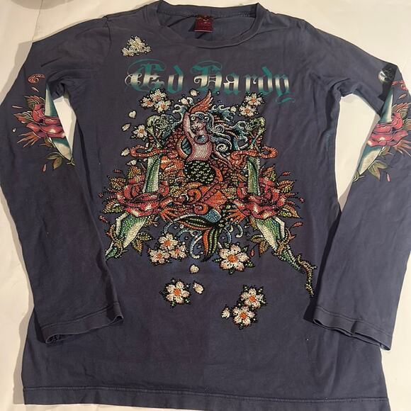 GRAB THIS*** ED HARDY COLLECTABLE  Mermaid & Florals RHINESTONED UNISEX LS - Picture 1 of 15